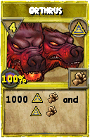 Wizard101 Myth spell card: Orthrus, Spell ID 9996