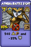 Wizard101 Myth spell card: Athena Battle Sight, Spell ID 9685