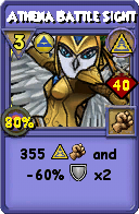 Wizard101 Myth spell card: Athena Battle Sight, Spell ID 9399