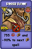 Wizard101 Balance spell card: Sirocco Djinni, Spell ID 9793