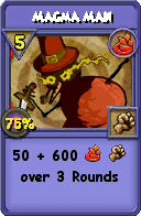 Wizard101 Fire spell card: Magma Man, Spell ID 9016