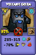 Wizard101 Ice spell card: Volcanic Golem, Spell ID 9718