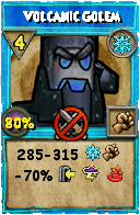 Wizard101 Ice spell card: Volcanic Golem, Spell ID 9714