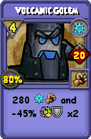 Wizard101 Ice spell card: Volcanic Golem, Spell ID 9717