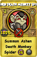 Wizard101 Myth spell card: Ashen Death Monkey Spider, Spell ID 9002