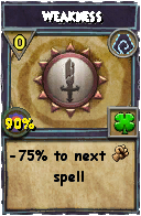 Wizard101 Shadow spell card: Weakness, Spell ID 10002