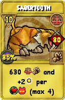 Wizard101 Balance spell card: Sabertooth, Spell ID 10100