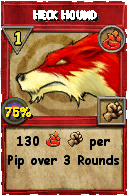 Wizard101 Fire spell card: Heck Hound, Spell ID 10136