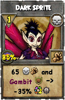 Wizard101 Death spell card: Dark Sprite, Spell ID 10142
