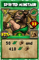 Wizard101 Life spell card: Spirited Minotaur, Spell ID 10309