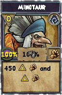 Wizard101 Shadow spell card: Minotaur, Spell ID 10323
