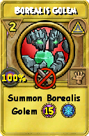 Wizard101 Myth spell card: Borealis Golem, Spell ID 10355