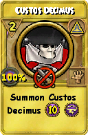 Wizard101 Myth spell card: Custos Decimus, Spell ID 10497
