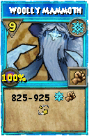 Wizard101 Ice spell card: Woolly Mammoth, Spell ID 10508