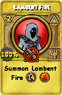 Wizard101 Myth spell card: Lambent Fire, Spell ID 10522