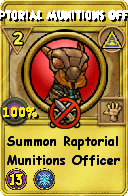 Wizard101 Myth spell card: Raptorial Munitions Officer, Spell ID 10577