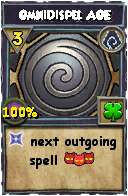 Wizard101 Shadow spell card: OmniDispel AOE, Spell ID 10620