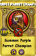 Wizard101 Myth spell card: Purple Parrot Champion, Spell ID 10681