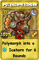 Wizard101 Moon spell card: Polymorph Icehorn, Spell ID 10738