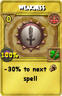 Wizard101 Balance spell card: Weakness, Spell ID 10744