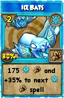 Wizard101 Ice spell card: Ice Bats, Spell ID 10762
