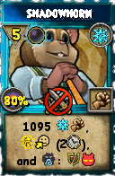Wizard101 Ice spell card: Shadowhorn, Spell ID 10808