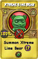 Wizard101 Myth spell card: Xtreme Lime Bear, Spell ID 10830