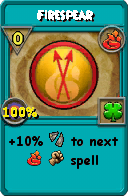 Wizard101 Fire spell card: Firespear, Spell ID 10855