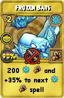 Wizard101 Ice spell card: Frozen Bats, Spell ID 10941