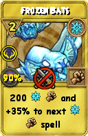 Wizard101 Ice spell card: Frozen Bats, Spell ID 10942