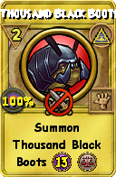 Wizard101 Myth spell card: Thousand Black Boots, Spell ID 10955