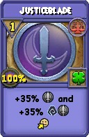 Wizard101 Balance spell card: Justiceblade, Spell ID 10172