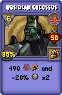 Wizard101 Balance spell card: Obsidian Colossus, Spell ID 10482