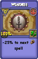 Wizard101 Balance spell card: Weakness, Spell ID 10821