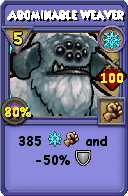 Wizard101 Ice spell card: Abominable Weaver, Spell ID 10821