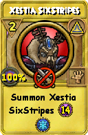Wizard101 Myth spell card: Xestia SixStripes, Spell ID 11041
