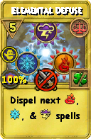 Wizard101 Balance spell card: Elemental Defuse, Spell ID 11078