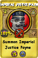 Wizard101 Myth spell card: Imperial Justice Payne, Spell ID 11207