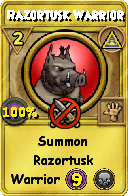 Wizard101 Myth spell card: Razortusk Warrior, Spell ID 11265