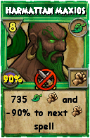 Wizard101 Life spell card: Harmattan Maxios, Spell ID 11281