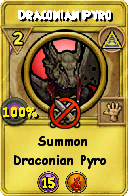 Wizard101 Myth spell card: Draconian Pyro, Spell ID 11286