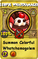 Wizard101 Myth spell card: Colorful Whatchamagolem, Spell ID 11313