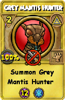 Wizard101 Myth spell card: Grey Mantis Hunter, Spell ID 11362