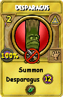 Wizard101 Myth spell card: Desparagus, Spell ID 11363