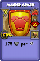 Wizard101 Fire spell card: Mander Armor, Spell ID 11373
