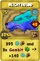 Wizard101 Ice spell card: Blight Hound, Spell ID 11382