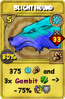 Wizard101 Ice spell card: Blight Hound, Spell ID 11386