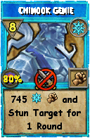Wizard101 Ice spell card: Chinook Genie, Spell ID 11406
