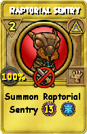 Wizard101 Myth spell card: Raptorial Sentry, Spell ID 11425