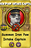 Wizard101 Myth spell card: Iron Paw Intake Captain, Spell ID 11478